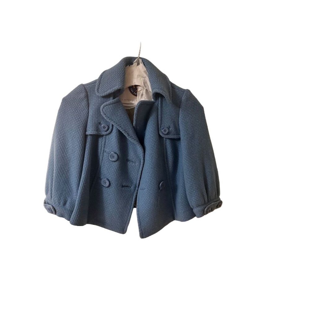 Anthropologie Elevenses Women's Cropped Pea Coat Blue Wool Blend Tweed Size 2